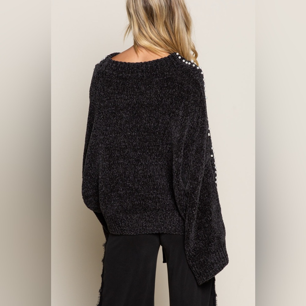 POL Black Pearl Embellished Chenille Sweater - S M L - Picture 5 of 6